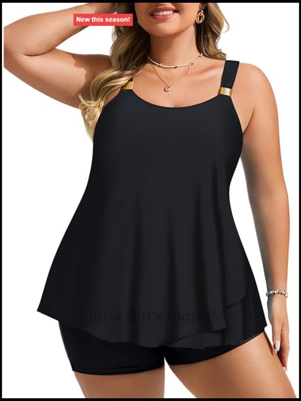Women's Tankini Swimsuits 2 Piece Flowy Ruffle Tankini Top with Swim Shorts
